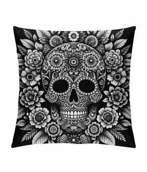  Fall Black Halloween Skull Pillow Covers Floral Ghost Decorative Throw Pillows Vintage Pillow Cases Home Outdoor Sofa Cushion Cover for Halloween