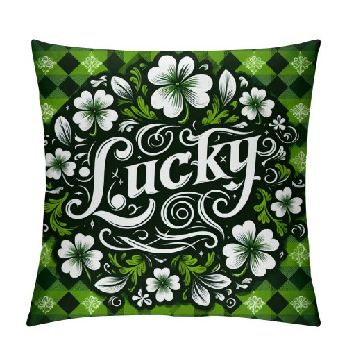  St. Patrick’s Day Throw Pillow Covers Cushion Cover White Pillow Cases Green Black Buffalo Plaid Decorative Pillowcase for Home Decor