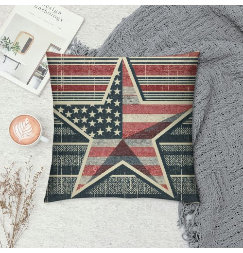 Throw Pillow Covers Patriotic American Flag July 4th Farmhouse Pillow Cover Independence Day Sign Cushion Cover Home Decor for Sofa Bed Car(Star)