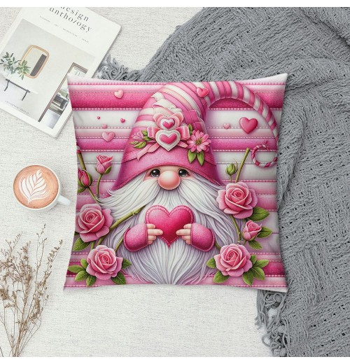 Ulloord Pink Roses Valentine Day Throw Pillow Covers Valentines Day Decor for Home Sofa Goblin Gnomes Hug and Kiss Valentine Pillows Case Cushion Case Cover