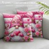 Ulloord Pink Roses Valentine Day Throw Pillow Covers Valentines Day Decor for Home Sofa Goblin Gnomes Hug and Kiss Valentine Pillows Case Cushion Case Cover