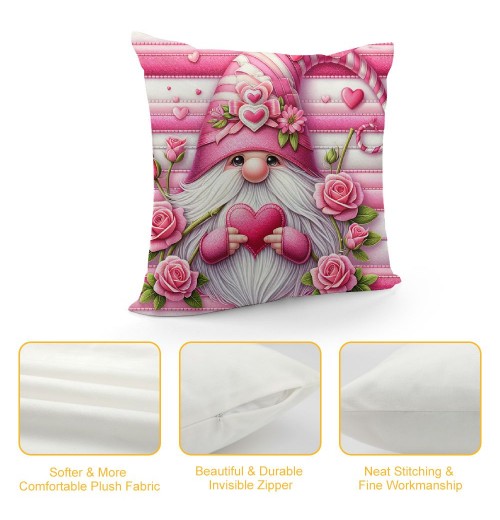 Ulloord Pink Roses Valentine Day Throw Pillow Covers Valentines Day Decor for Home Sofa Goblin Gnomes Hug and Kiss Valentine Pillows Case Cushion Case Cover
