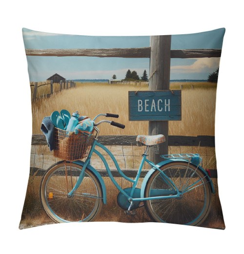 Ulloord Beach Blue Bike Throw Pillow Covers Summer Coastal Bicycle Decorative Vintage Outdoor Pillow Covers Cushion Cover&nbsp;Slippers Print Decor Sofa Couch