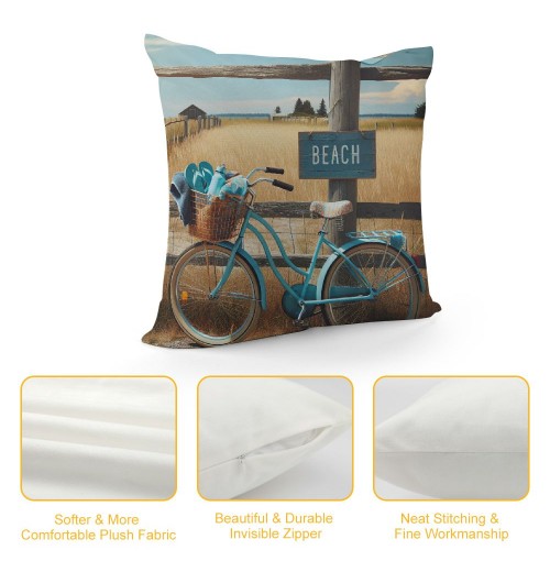 Ulloord Beach Blue Bike Throw Pillow Covers Summer Coastal Bicycle Decorative Vintage Outdoor Pillow Covers Cushion Cover&nbsp;Slippers Print Decor Sofa Couch