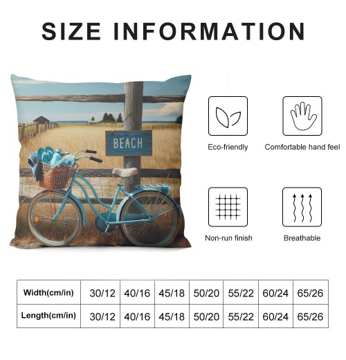 Ulloord Beach Blue Bike Throw Pillow Covers Summer Coastal Bicycle Decorative Vintage Outdoor Pillow Covers Cushion Cover&nbsp;Slippers Print Decor Sofa Couch