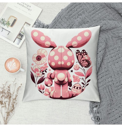  Happy Easter Rabbit Pillow Covers Spring Easter Bunny Farmhouse Decoration Hello Flowers Pink Stripes Throw Pillow Cover Cushion Case