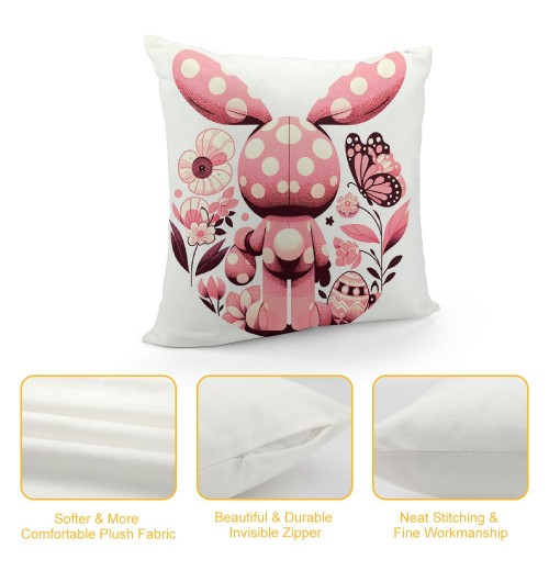  Happy Easter Rabbit Pillow Covers Spring Easter Bunny Farmhouse Decoration Hello Flowers Pink Stripes Throw Pillow Cover Cushion Case