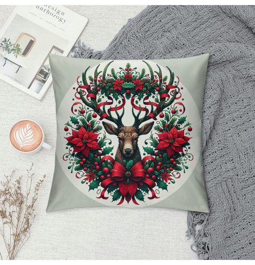 Ulloord Christmas&nbsp;Wreath Throw Pillow Cover Home Couch Decorative&nbsp;Elk &nbsp;Christmas Stocking Pattern Cushion CoverWinter Theme Pillowcase