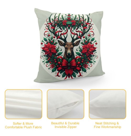 Ulloord Christmas&nbsp;Wreath Throw Pillow Cover Home Couch Decorative&nbsp;Elk &nbsp;Christmas Stocking Pattern Cushion CoverWinter Theme Pillowcase