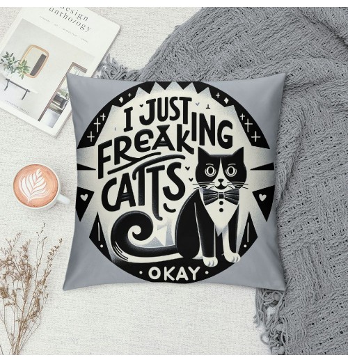 Ulloord Cat Kitty Themed Pillowcase Decorations for Home, Funny Quote I Just Freaking Love Tuxedo Cats Okay Throw Pillow Cover, Tuxedo Cats Gifts, Cat Lover Gifts