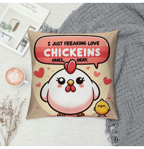 Ulloord Farmhouse Chicken Themed Pillowcase Decorations for Home, I Just Freaking Love Chickens Okay Chicken Throw Pillow Cover, Chicken Lover Gifts, Farmer Girl Woman Gifts