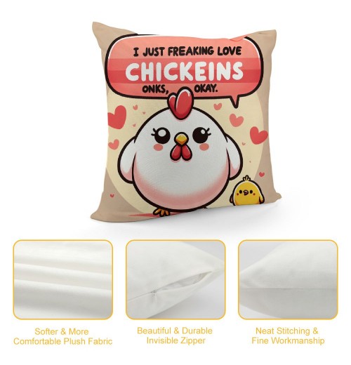 Ulloord Farmhouse Chicken Themed Pillowcase Decorations for Home, I Just Freaking Love Chickens Okay Chicken Throw Pillow Cover, Chicken Lover Gifts, Farmer Girl Woman Gifts
