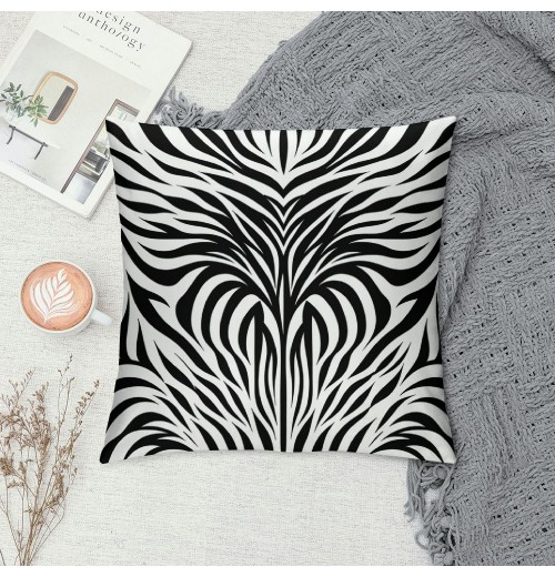 PHYHOO Short Plush Pillow Covers,Black White Print Double-Sided Print Square Cushion Cases for Sofa Bedroom Car Decorative