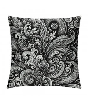 PHYHOO Ethnic Decorative Pillow Covers, Black and White Paisley Pattern Cushion Case for Sofa Bedroom Car Throw Pillow Covers Cushion Cover Square